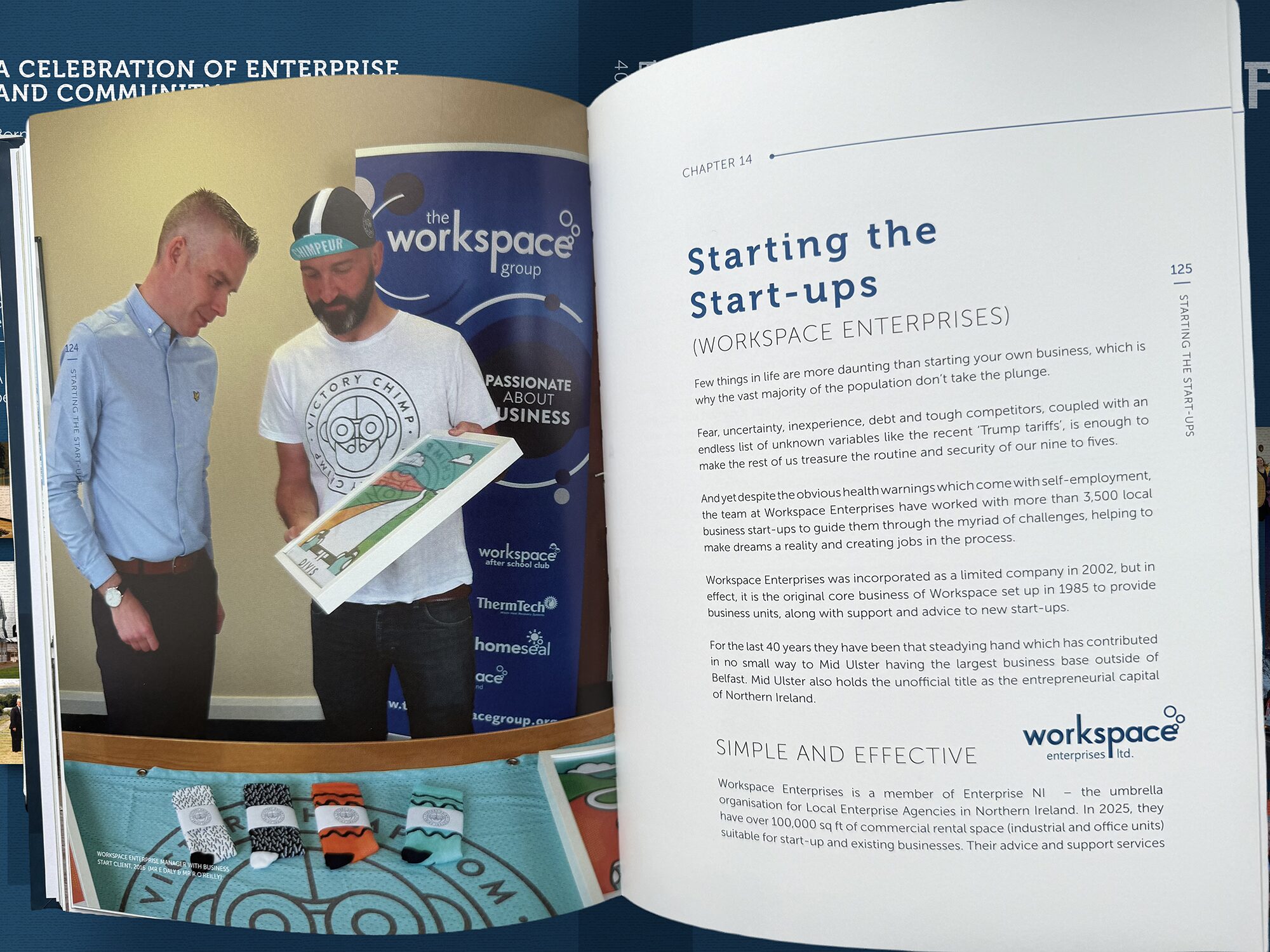 The workspace 40th anniversary book, showing the chapter start for 'Starting the Start-ups'